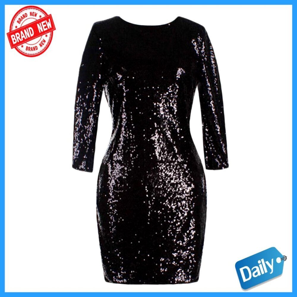 Sequin Long Sleeve Bodycon Dress Elegant Slim Fit Evening Party Prom